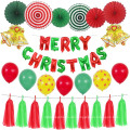 Weihnachtsfeier liefert rote und grüne Papierfan Blume Frohe Weihnachtsbrief Ballon Quasten Set